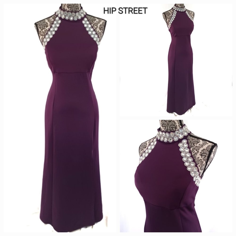 CRYSTAL DOLL Dress Jewel Halter Neck Party Event Stretch Hourglass Maxi 13